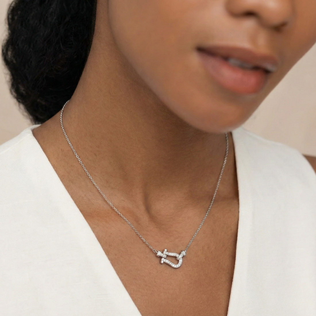 Lucky Horseshoe Clasp Necklace — 925 Sterling Silver & CZ