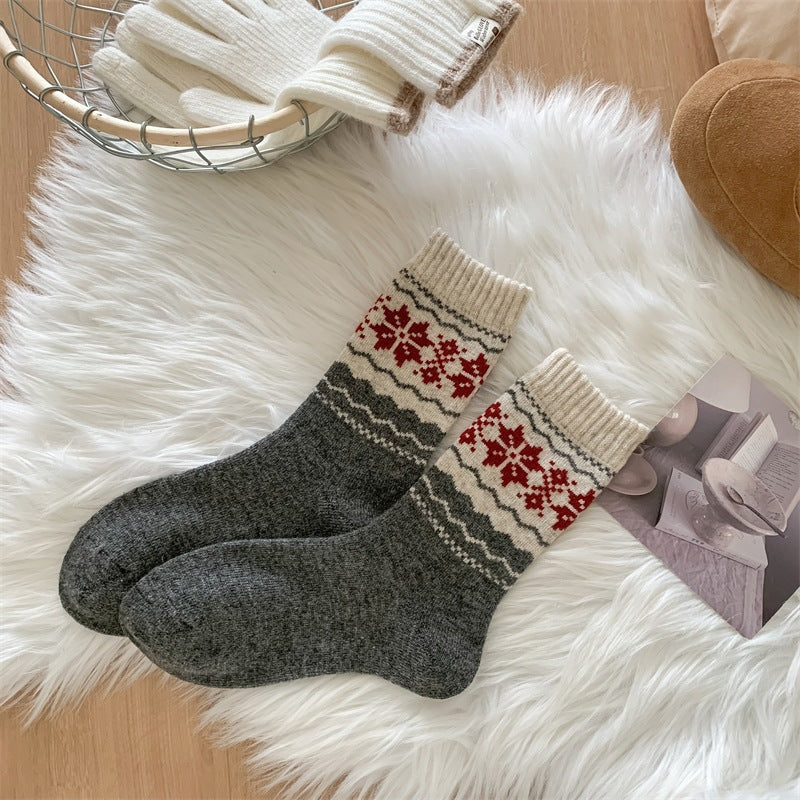 Fair Isle Wool Slouch Socks (85% Wool)