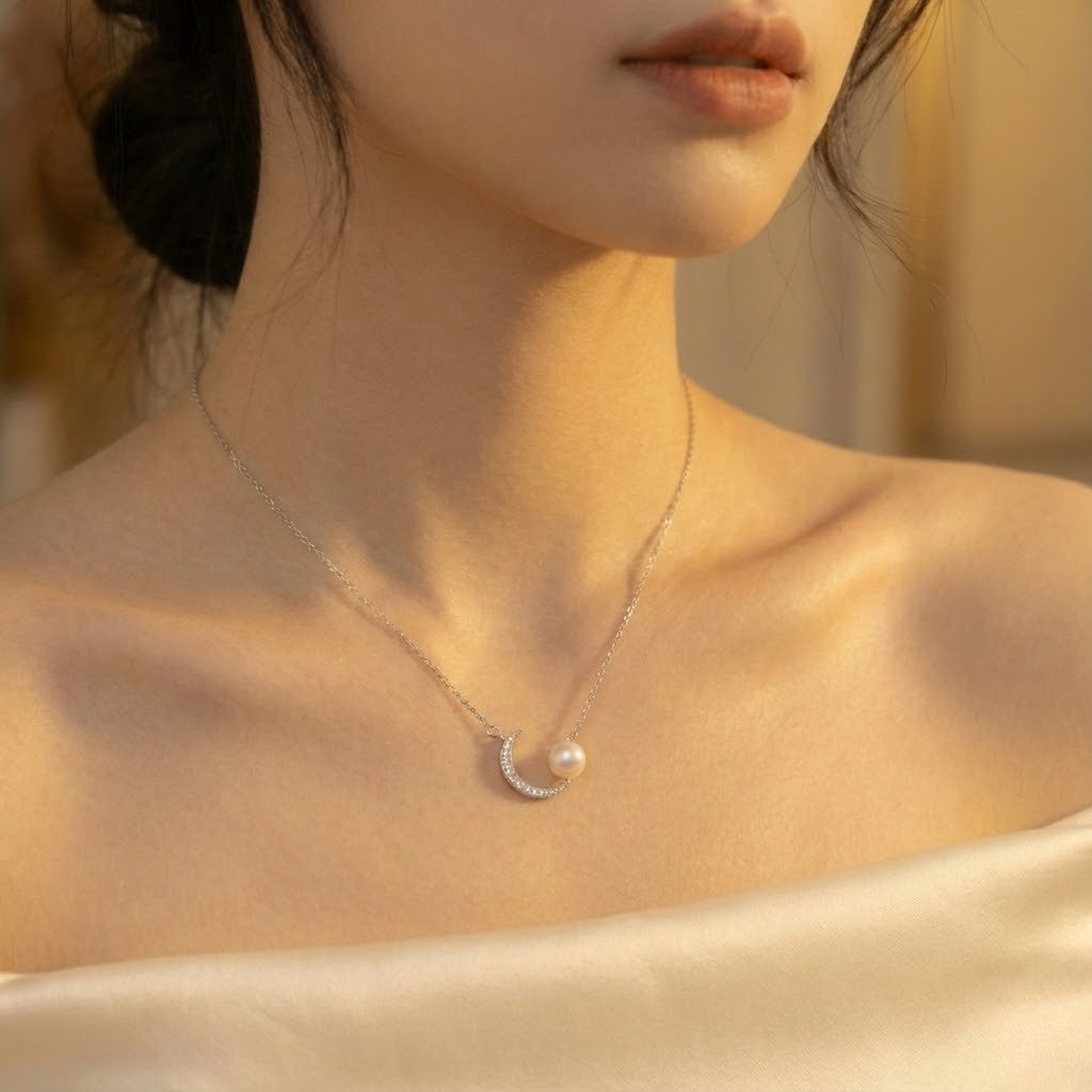 A Pearl for the Moon — 925 Sterling Silver & CZ