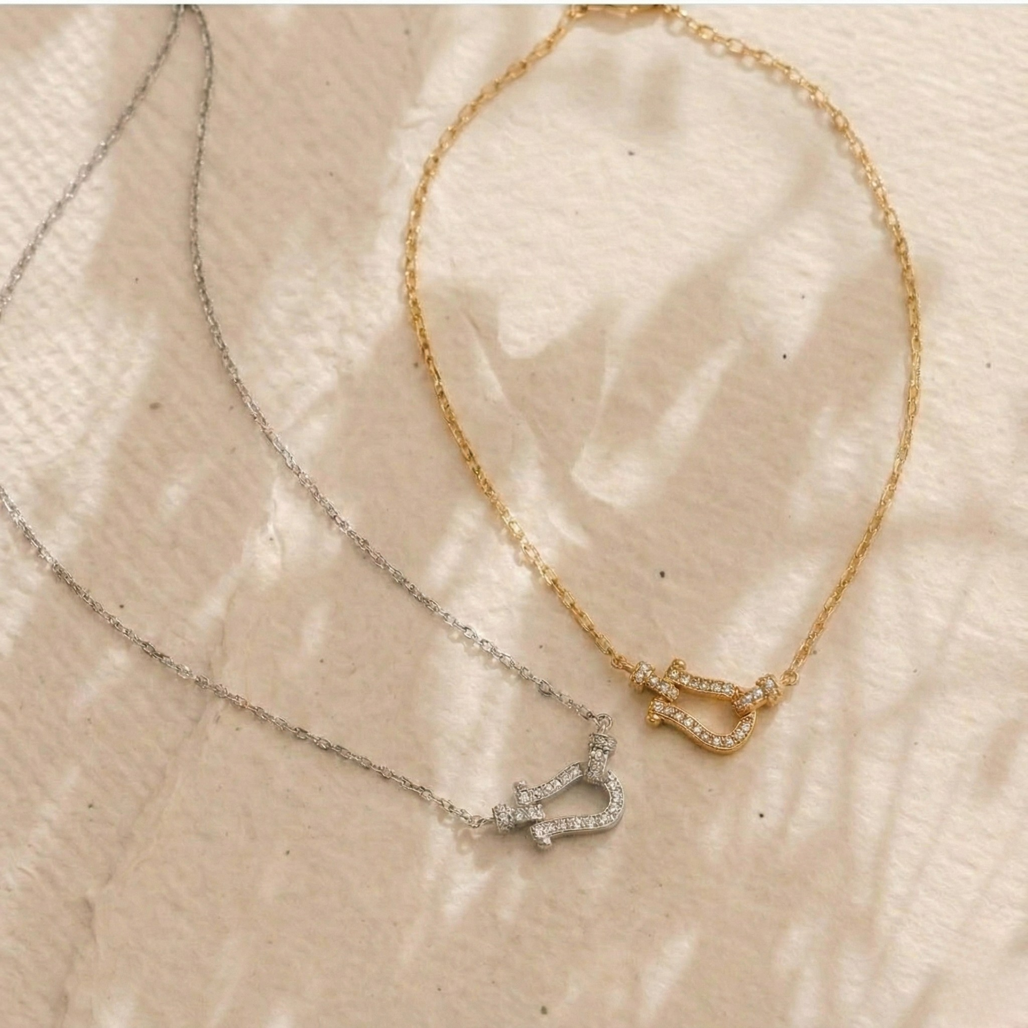 Lucky Horseshoe Clasp Necklace — 925 Sterling Silver & CZ