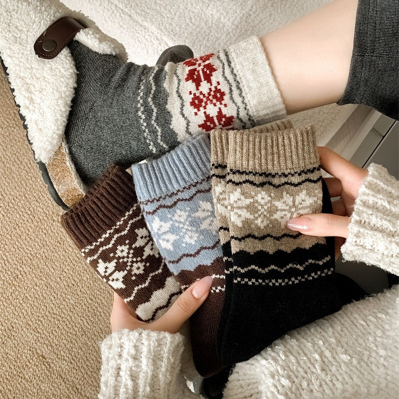 Fair Isle Wool Slouch Socks (85% Wool)