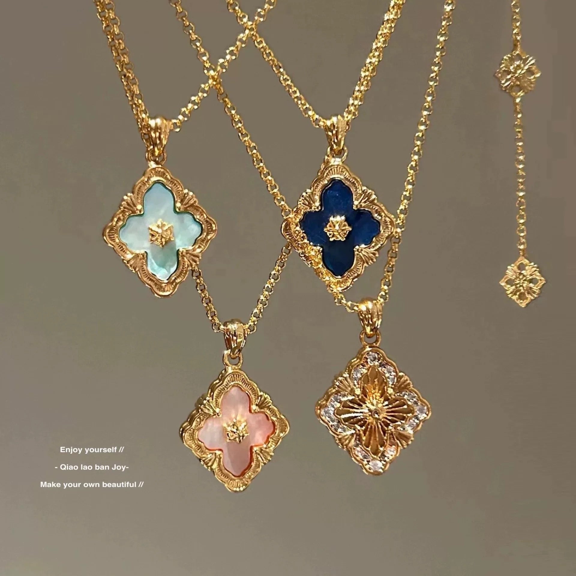 Brushed Clover Lucky Clover Pendant Necklace — 18K Gold-Tone