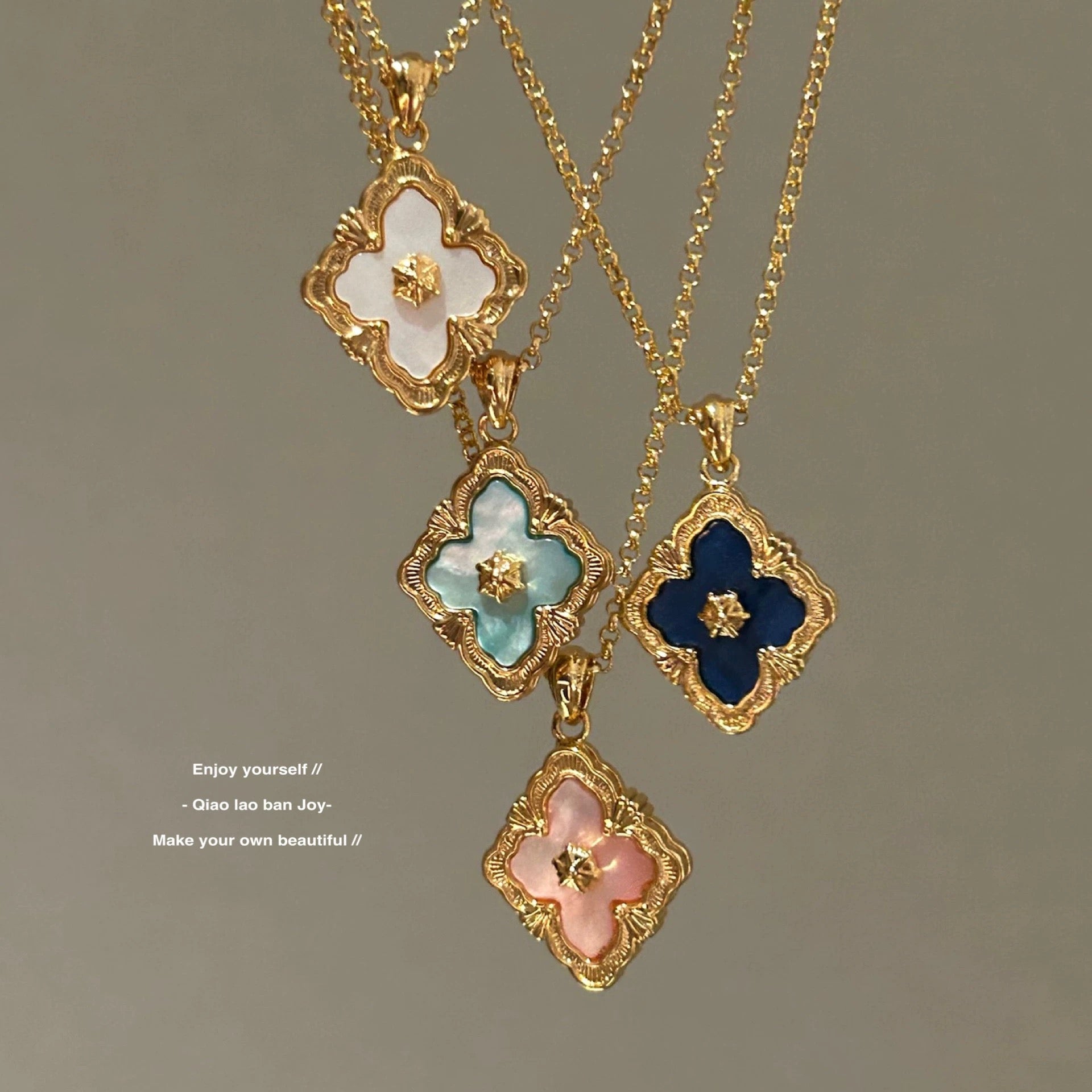 Brushed Clover Lucky Clover Pendant Necklace — 18K Gold-Tone