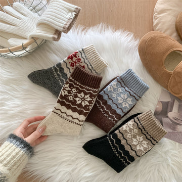 Fair Isle Wool Slouch Socks (85% Wool)