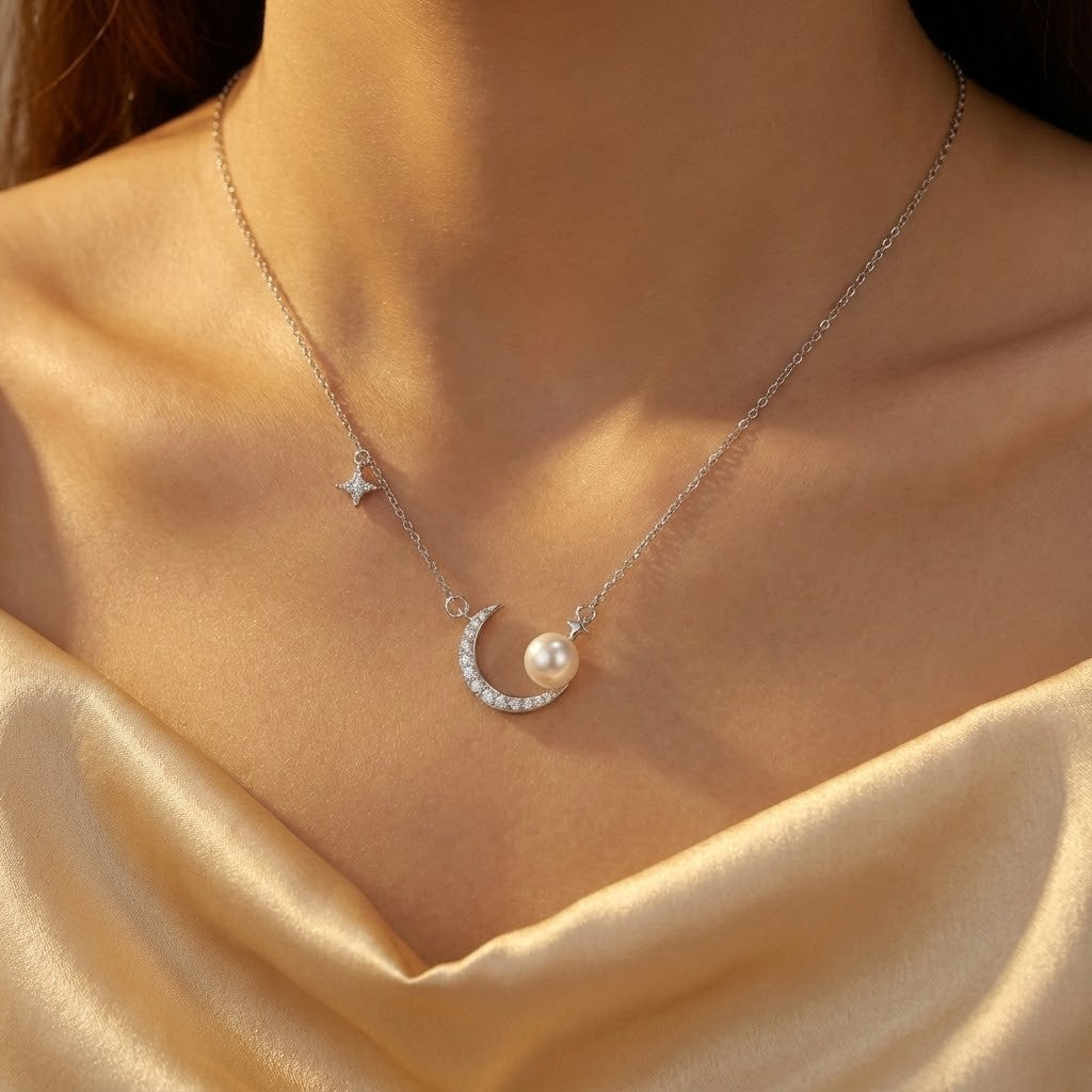 A Pearl for the Moon — 925 Sterling Silver & CZ