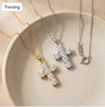 A timeless Sparkle Cross Necklace (925 Sterling Silver, High-Carbon Stones)