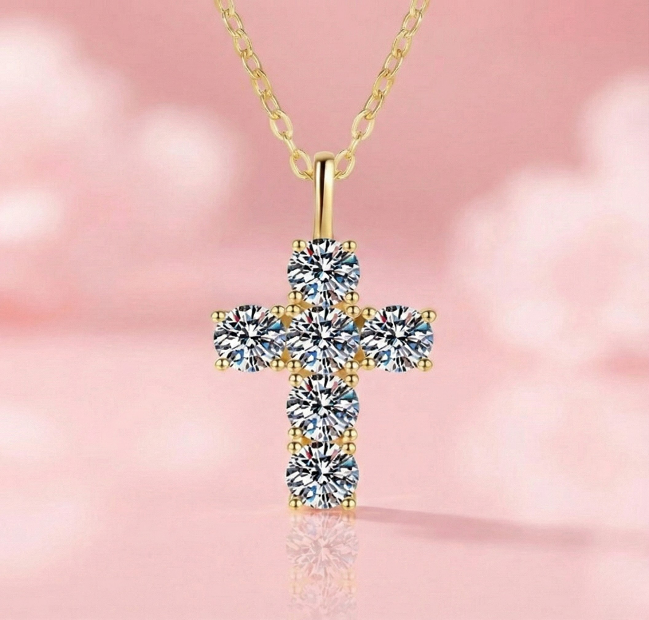 A timeless Sparkle Cross Necklace (925 Sterling Silver, High-Carbon Stones)
