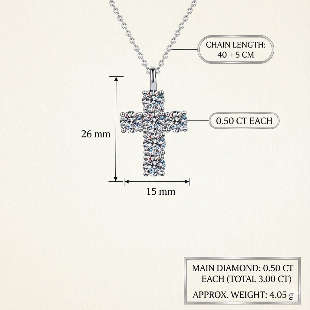 A timeless Sparkle Cross Necklace (925 Sterling Silver, High-Carbon Stones)